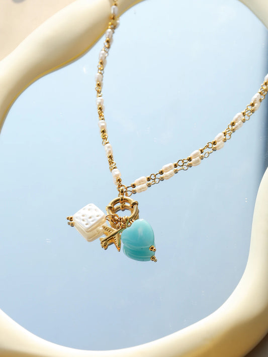 Colorful natural stone pearl necklace