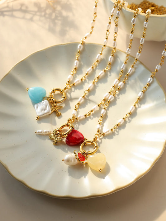 Colorful natural stone pearl necklace